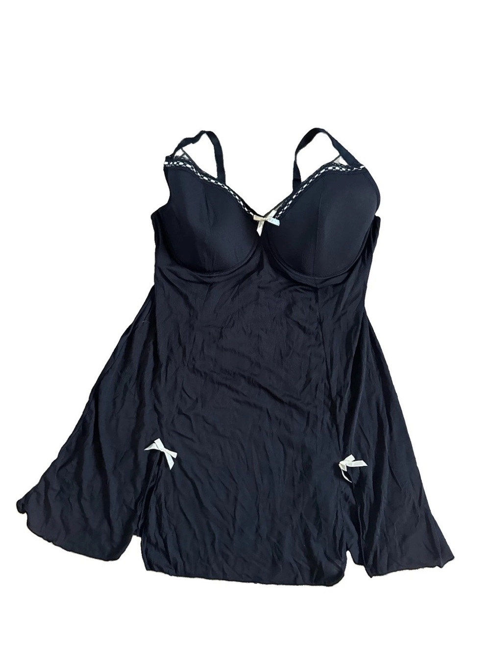 smart & sexy Black Lace-Trim Chemise with Contrast Bows